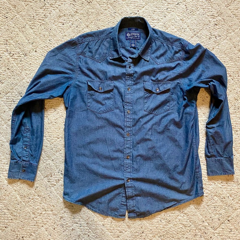 American Rag Blue Denim Western Shirt, Size Large